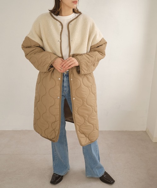 ＡＮＤＪ（アンドジェイ）の「ボア切替キルティングノーカラーコート（ダウンジャケット/コート・レディース・カーキ/モカ・M）」の16枚目の写真