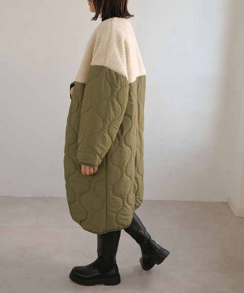 ＡＮＤＪ（アンドジェイ）の「ボア切替キルティングノーカラーコート（ダウンジャケット/コート・レディース・カーキ/モカ・M）」の13枚目の写真