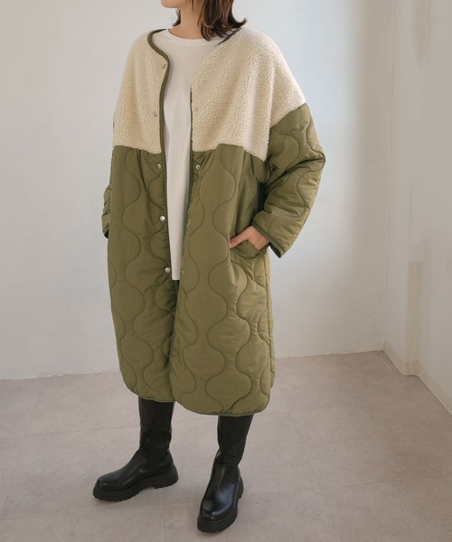 ＡＮＤＪ（アンドジェイ）の「ボア切替キルティングノーカラーコート（ダウンジャケット/コート・レディース・カーキ/モカ・M）」の20枚目の写真