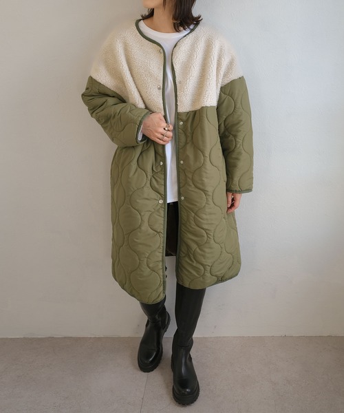 ＡＮＤＪ（アンドジェイ）の「ボア切替キルティングノーカラーコート（ダウンジャケット/コート・レディース・カーキ/モカ・M）」の7枚目の写真
