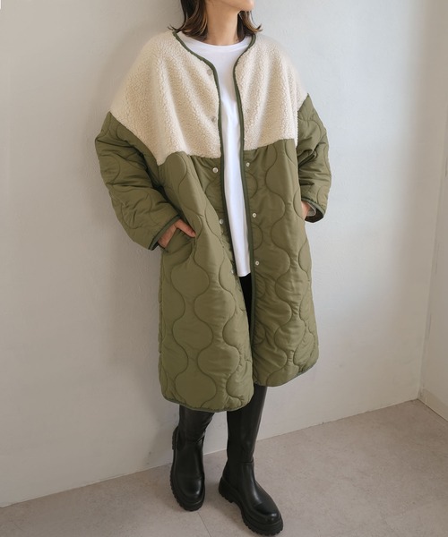 ＡＮＤＪ（アンドジェイ）の「ボア切替キルティングノーカラーコート（ダウンジャケット/コート・レディース・カーキ/モカ・M）」の17枚目の写真