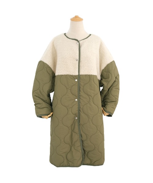 ＡＮＤＪ（アンドジェイ）の「ボア切替キルティングノーカラーコート（ダウンジャケット/コート・レディース・カーキ/モカ・M）」の10枚目の写真