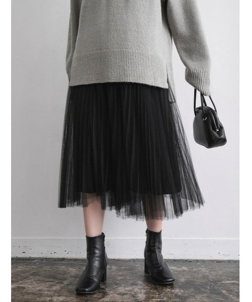 fifth（フィフス）の「細プリーツチュールスカート（スカート・レディース・ブラック/モカ/ライトベージュ・MEDIUM）」の2枚目の写真