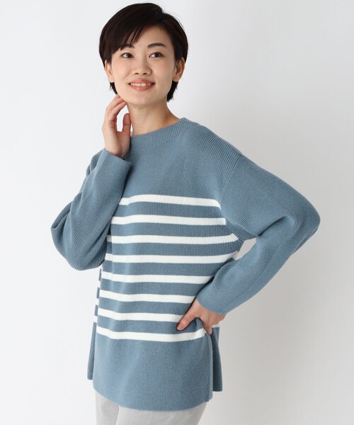 洗える Online 大人着映え服 Store トップス Esprit D Or エスプリドール のファッション パネルボーダーニット ニット セーター 特価イラスト の