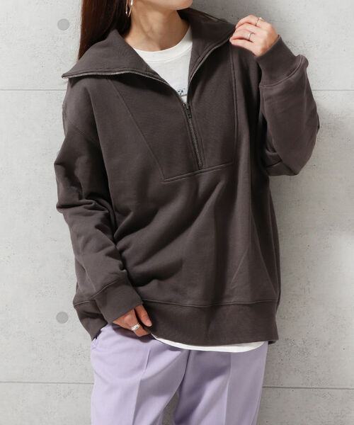 fredy repit(フレディレピ)の「ハーフZIPオーバーサイズ プルオーバーカットソー(スウェット・レディース・オレンジ/チャコールグレー/アイボリー・38)」の2枚目の写真