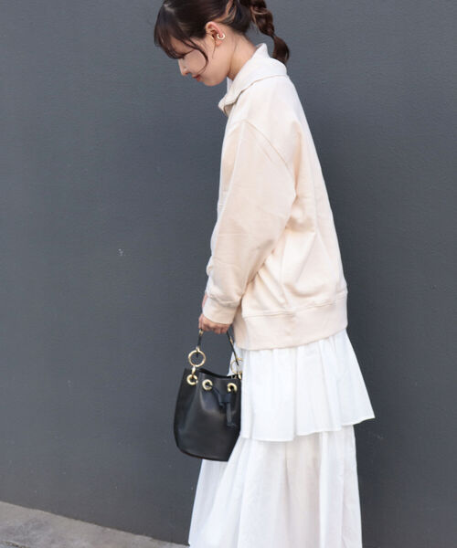 fredy repit(フレディレピ)の「ハーフZIPオーバーサイズ プルオーバーカットソー(スウェット・レディース・オレンジ/チャコールグレー/アイボリー・38)」の4枚目の写真