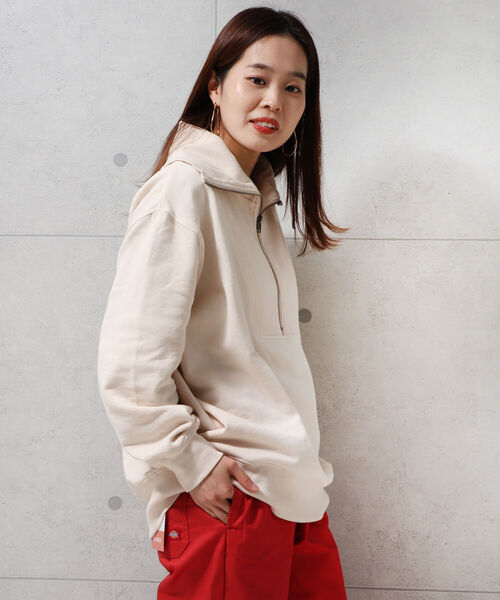 fredy repit(フレディレピ)の「ハーフZIPオーバーサイズ プルオーバーカットソー(スウェット・レディース・オレンジ/チャコールグレー/アイボリー・38)」の12枚目の写真