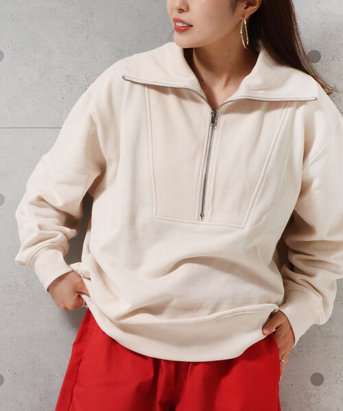 fredy repit(フレディレピ)の「ハーフZIPオーバーサイズ プルオーバーカットソー(スウェット・レディース・オレンジ/チャコールグレー/アイボリー・38)」の13枚目の写真