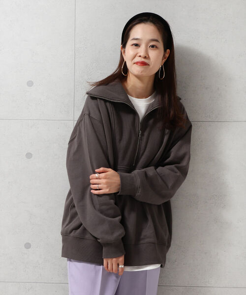 fredy repit(フレディレピ)の「ハーフZIPオーバーサイズ プルオーバーカットソー(スウェット・レディース・オレンジ/チャコールグレー/アイボリー・38)」の17枚目の写真