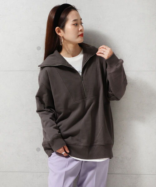 fredy repit(フレディレピ)の「ハーフZIPオーバーサイズ プルオーバーカットソー(スウェット・レディース・オレンジ/チャコールグレー/アイボリー・38)」の18枚目の写真