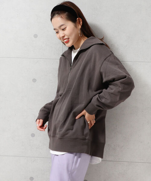 fredy repit(フレディレピ)の「ハーフZIPオーバーサイズ プルオーバーカットソー(スウェット・レディース・オレンジ/チャコールグレー/アイボリー・38)」の19枚目の写真