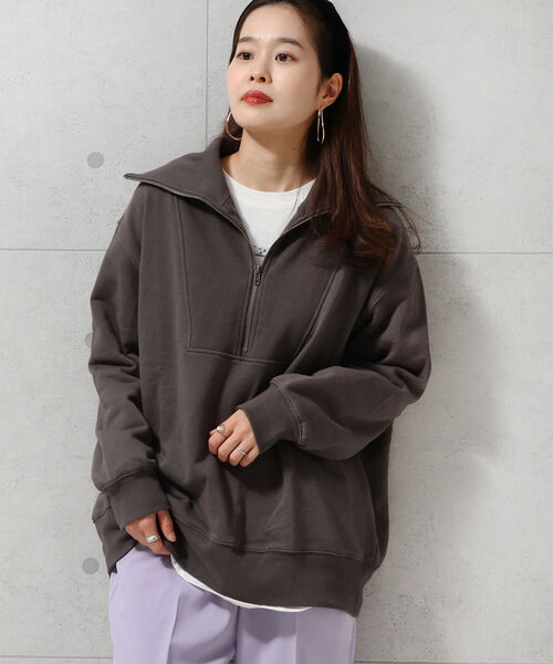 fredy repit(フレディレピ)の「ハーフZIPオーバーサイズ プルオーバーカットソー(スウェット・レディース・オレンジ/チャコールグレー/アイボリー・38)」の20枚目の写真