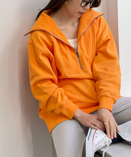 fredy repit(フレディレピ)の「ハーフZIPオーバーサイズ プルオーバーカットソー(スウェット・レディース・オレンジ/チャコールグレー/アイボリー・38)」の22枚目の写真