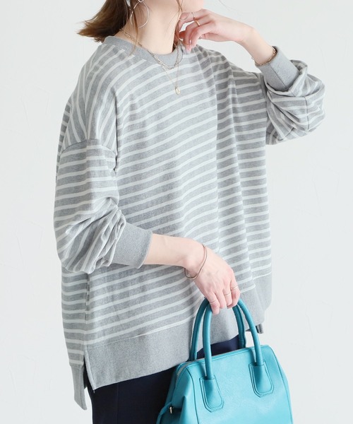 reca（レカ）の「サイドスリットボーダートップス（Tシャツ/カットソー・レディース・ブラック系その他/ブラック/グレー/ベージュ系その他/ホワイト系その他/ネイビー/オリーブ/ボルドー・FREE）」の4枚目の写真