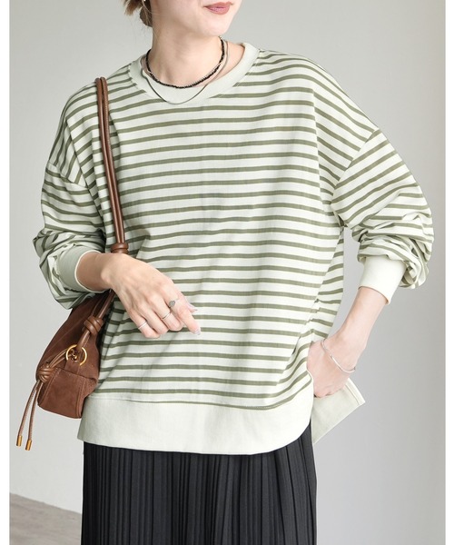 reca（レカ）の「サイドスリットボーダートップス（Tシャツ/カットソー・レディース・ブラック系その他/ブラック/グレー/ベージュ系その他/ホワイト系その他/ネイビー/オリーブ/ボルドー・FREE）」の6枚目の写真