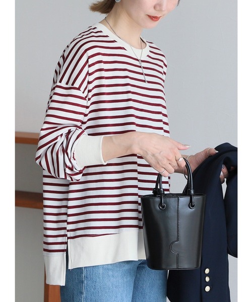 reca（レカ）の「サイドスリットボーダートップス（Tシャツ/カットソー・レディース・ブラック系その他/ブラック/グレー/ベージュ系その他/ホワイト系その他/ネイビー/オリーブ/ボルドー・FREE）」の8枚目の写真