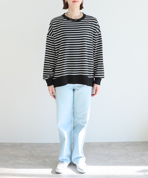 reca（レカ）の「サイドスリットボーダートップス（Tシャツ/カットソー・レディース・ブラック系その他/ブラック/グレー/ベージュ系その他/ホワイト系その他/ネイビー/オリーブ/ボルドー・FREE）」の20枚目の写真