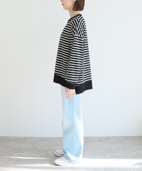 reca（レカ）の「サイドスリットボーダートップス（Tシャツ/カットソー・レディース・ブラック系その他/ブラック/グレー/ベージュ系その他/ホワイト系その他/ネイビー/オリーブ/ボルドー・FREE）」の21枚目の写真