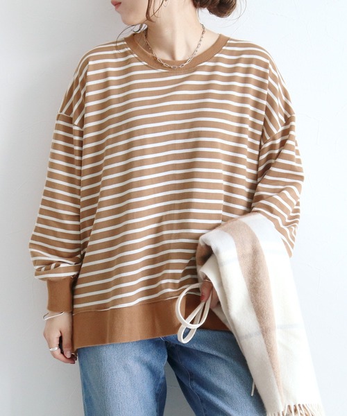 reca(レカ)の「サイドスリットボーダートップス(Tシャツ/カットソー・レディース・ブラック系その他/ブラック/グレー/ベージュ系その他/ホワイト系その他/ネイビー/オリーブ/ボルドー・FREE)」の18枚目の写真