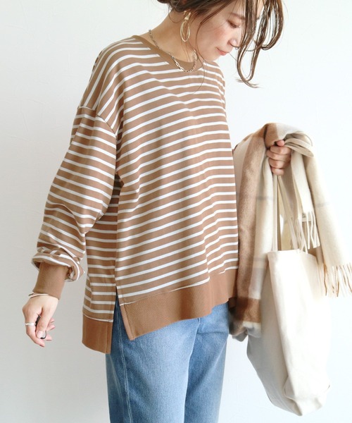 reca(レカ)の「サイドスリットボーダートップス(Tシャツ/カットソー・レディース・ブラック系その他/ブラック/グレー/ベージュ系その他/ホワイト系その他/ネイビー/オリーブ/ボルドー・FREE)」の16枚目の写真