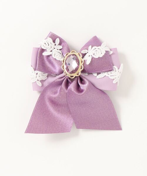 axes femme（アクシーズファム）の「ビジュー付ラメリボンクリップ（バレッタ/ヘアクリップ・キッズ・ラベンダー/キナリ・MEDIUM）」の2枚目の写真