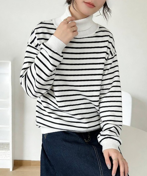 Doux Belle(ドゥーベル)の「カシミヤタッチニット セーター タートルネック(ニット/セーター・レディース・アイボリー/グリーン/グレイッシュベージュ/パープル/ワイン/ベージュ/ブラック/ブラウン/ライトグリーン/グレー/モカ/ブルー系その他/イエロー系その他/ピンク/ダークブルー/ベージュ系その他/オレンジ/ホワイト系その他/ブラウン系その他/ダークブラウン・FREE)」の3枚目の写真