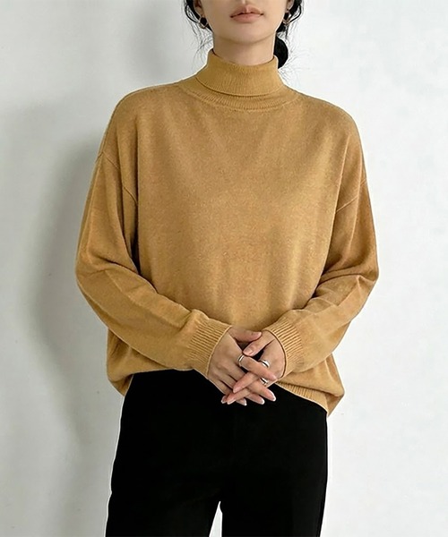 Doux Belle(ドゥーベル)の「カシミヤタッチニット セーター タートルネック(ニット/セーター・レディース・アイボリー/グリーン/グレイッシュベージュ/パープル/ワイン/ベージュ/ブラック/ブラウン/ライトグリーン/グレー/モカ/ブルー系その他/イエロー系その他/ピンク/ダークブルー/ベージュ系その他/オレンジ/ホワイト系その他/ブラウン系その他/ダークブラウン・FREE)」の7枚目の写真
