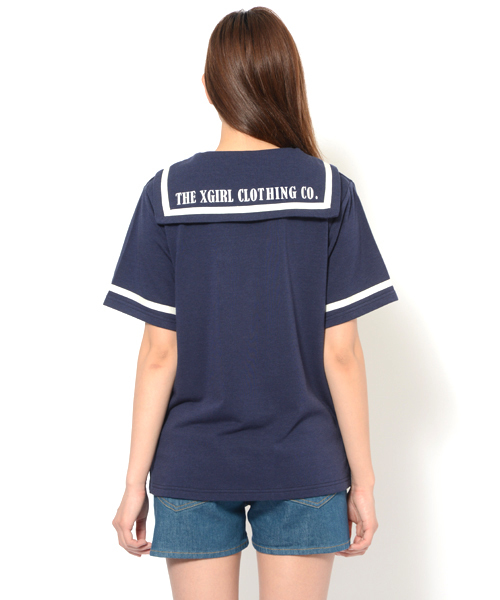 X-girl（エックスガール）の「SAILOR COLLAR TOP（Tシャツ/カットソー・レディース・ホワイト/ネイビー・1/2）」の12枚目の写真