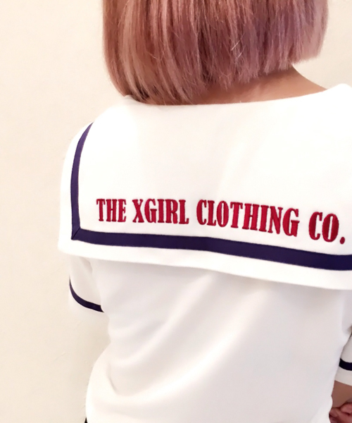 X-girl（エックスガール）の「SAILOR COLLAR TOP（Tシャツ/カットソー・レディース・ホワイト/ネイビー・1/2）」の14枚目の写真