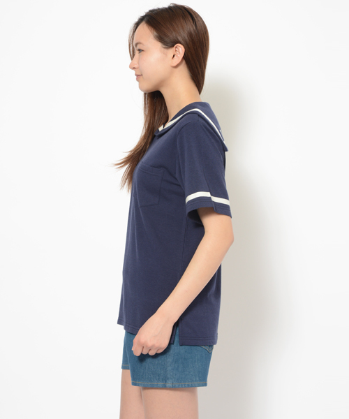 X-girl（エックスガール）の「SAILOR COLLAR TOP（Tシャツ/カットソー・レディース・ホワイト/ネイビー・1/2）」の4枚目の写真
