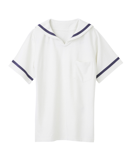 X-girl（エックスガール）の「SAILOR COLLAR TOP（Tシャツ/カットソー・レディース・ホワイト/ネイビー・1/2）」の7枚目の写真