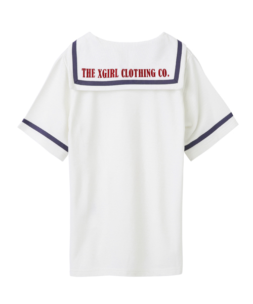X-girl（エックスガール）の「SAILOR COLLAR TOP（Tシャツ/カットソー・レディース・ホワイト/ネイビー・1/2）」の8枚目の写真