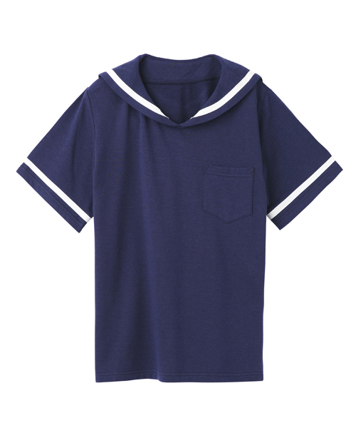 X-girl（エックスガール）の「SAILOR COLLAR TOP（Tシャツ/カットソー・レディース・ホワイト/ネイビー・1/2）」の9枚目の写真
