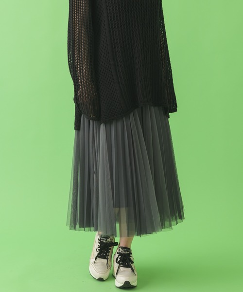 Paradise Picnic（パラダイスピクニック）の「チュールプリーツデザインスカート（スカート・レディース・チャコールグレー/ブラック/アイボリー・FREE）」の3枚目の写真