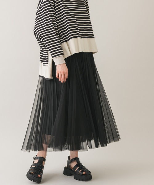 Paradise Picnic（パラダイスピクニック）の「チュールプリーツデザインスカート（スカート・レディース・チャコールグレー/ブラック/アイボリー・FREE）」の2枚目の写真