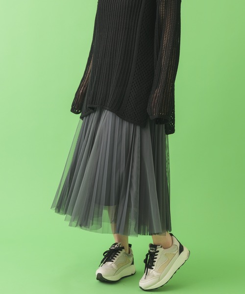 Paradise Picnic（パラダイスピクニック）の「チュールプリーツデザインスカート（スカート・レディース・チャコールグレー/ブラック/アイボリー・FREE）」の21枚目の写真