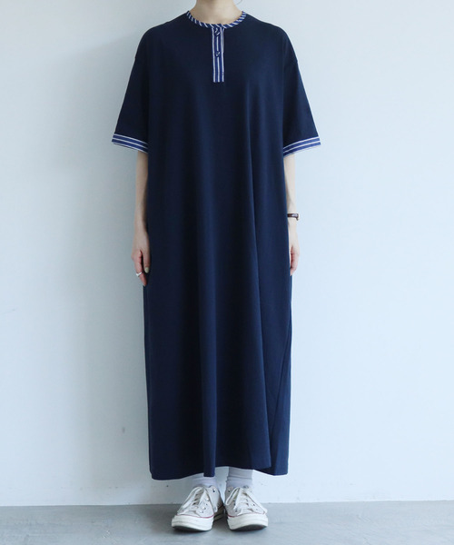 PAR ICI（パーリッシィ）の「布帛ドッキング ヘンリーネックワンピース  