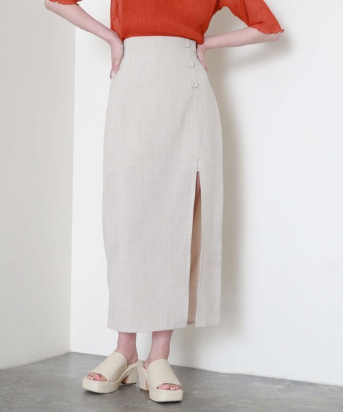 archives(アルシーヴ)の「ボタンスリットロングスカパン(スカート・レディース・ブラック/アイボリー/オレンジ・MEDIUM)」の1枚目の写真