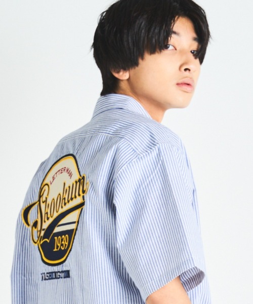 SKOOKUM（スクーカム）の「SKOOKUM×JEサークル刺繍ストライプSSシャツ（シャツ/ブラウス・メンズ・ホワイト/ネイビー/ブルー・M/L）」の3枚目の写真