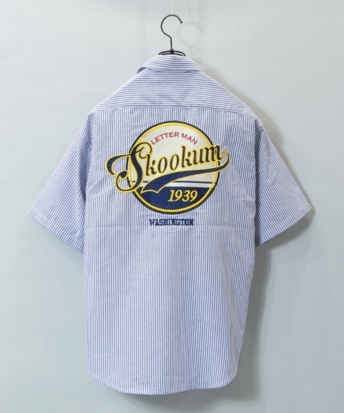 SKOOKUM（スクーカム）の「SKOOKUM×JEサークル刺繍ストライプSSシャツ（シャツ/ブラウス・メンズ・ホワイト/ネイビー/ブルー・M/L）」の6枚目の写真