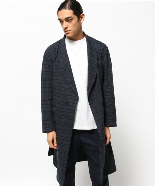 CIAOPANIC（チャオパニック）の「【Ciaopanic】先染めチェックロングガウン（その他アウター・メンズ・グレー/ネイビー・LARGE/MEDIUM）」の2枚目の写真