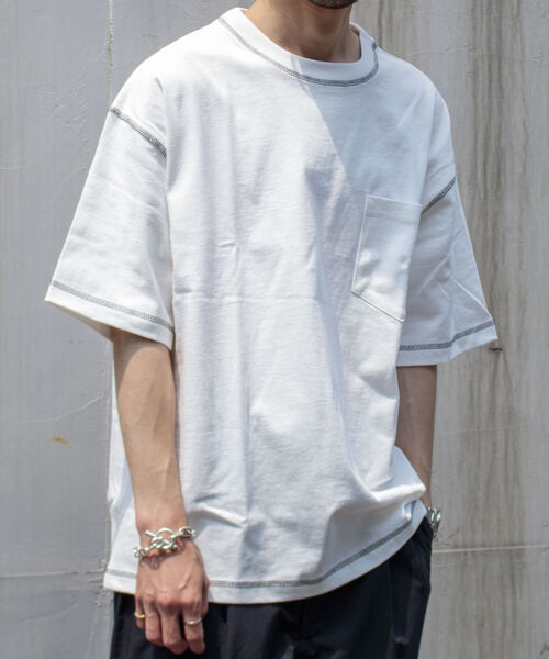 GLOSTER(グロスター)の「【GLOSTER/グロスター】コントラストステッチ ビッグTシャツ(Tシャツ/カットソー・メンズ・ホワイト/チャコールグレー/イエロー/アイボリー・MEDIUM/LARGE/X-LARGE)」の2枚目の写真