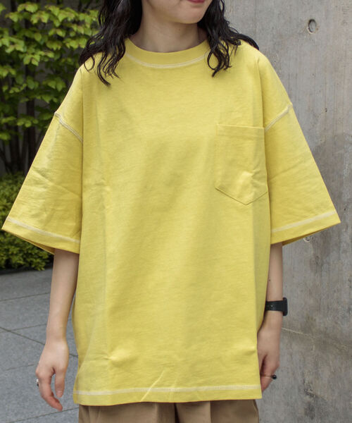 GLOSTER(グロスター)の「【GLOSTER/グロスター】コントラストステッチ ビッグTシャツ(Tシャツ/カットソー・メンズ・ホワイト/チャコールグレー/イエロー/アイボリー・MEDIUM/LARGE/X-LARGE)」の4枚目の写真