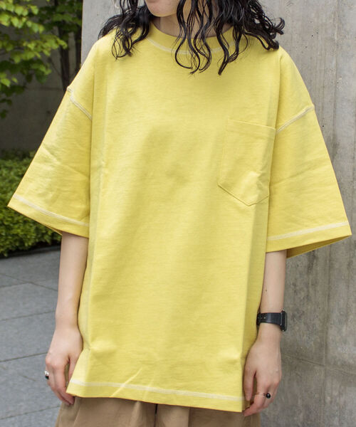 GLOSTER(グロスター)の「【GLOSTER/グロスター】コントラストステッチ ビッグTシャツ(Tシャツ/カットソー・メンズ・ホワイト/チャコールグレー/イエロー/アイボリー・MEDIUM/LARGE/X-LARGE)」の10枚目の写真