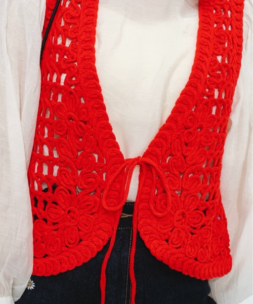 nemne store（ネンネストア）の「かぎ針編み風ベスト（ベスト・レディース・ブラック/パープル/オレンジ/キナリ・フリー）」の21枚目の写真