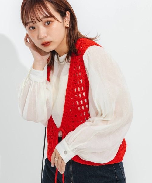 nemne store（ネンネストア）の「かぎ針編み風ベスト（ベスト・レディース・ブラック/パープル/オレンジ/キナリ・フリー）」の15枚目の写真