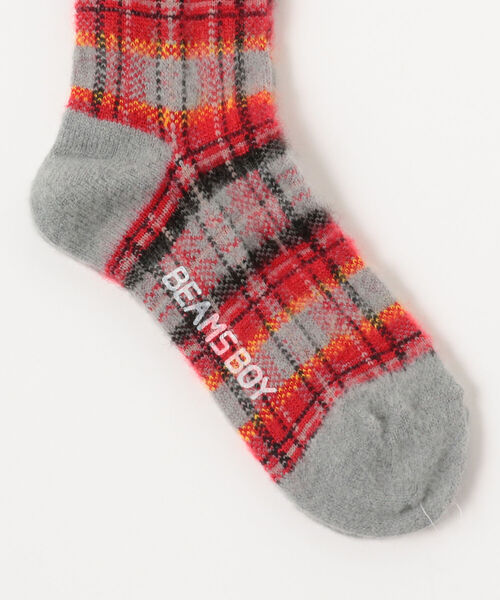 BEAMS BOY（ビームスボーイ）の「BEAMS BOY / シャギー タータン チェック ソックス 22FW（ソックス/靴下・レディース・グレー/グリーン系その他4/ブラック・ONE SIZE）」の6枚目の写真