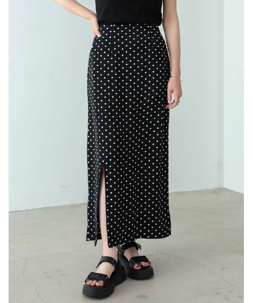 [低身長サイズ有]ドットパターンスリットタイトスカート