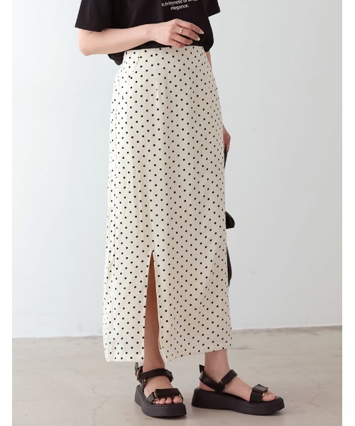 [低身長サイズ有]ドットパターンスリットタイトスカート