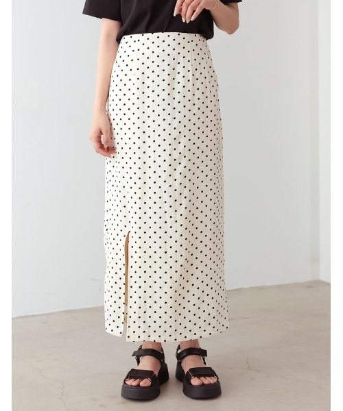 [低身長サイズ有]ドットパターンスリットタイトスカート
